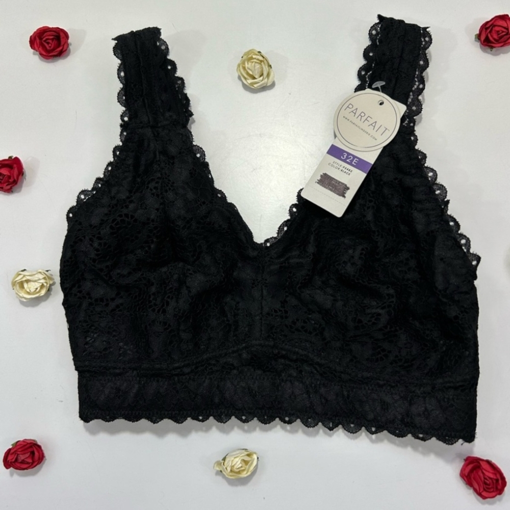 NWT Parfait Black Lace Wireless Full-Figure Bralette UK size 32E (US 32DDD)